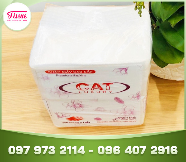 Khăn ăn vuông đóng cân 500 tờ CAT Luxury, 1 lớp 330 x330mm